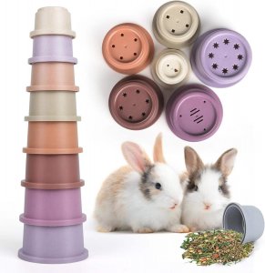 8PCS Stacking Cups for Rabbits Stackable Bunny Toys Natural Sugarcane Plastic Pet Nesting Snack Container pet toy
